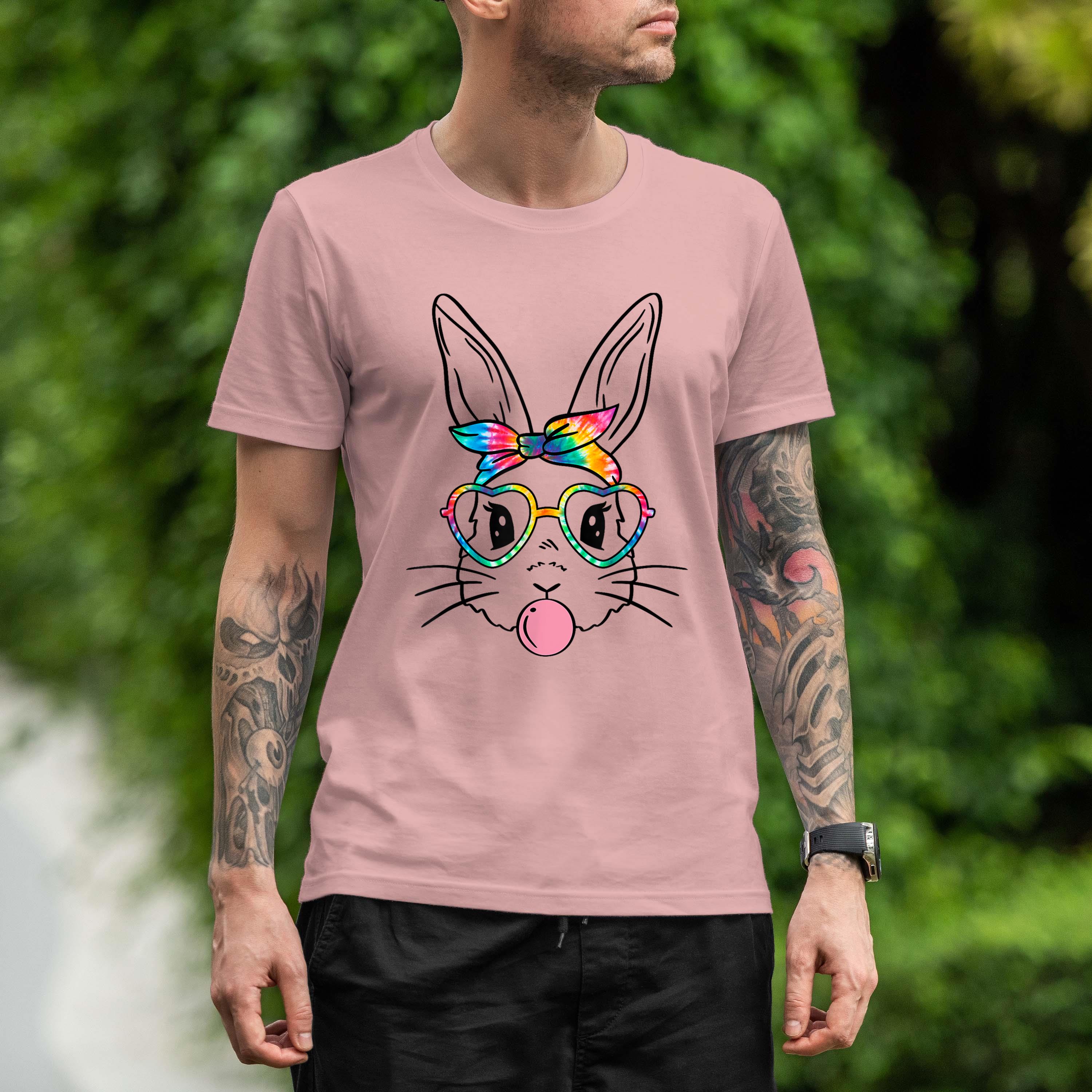 Easter Day Cute Bunny With Bandana Heart Glasses Bubblegum Shirt 